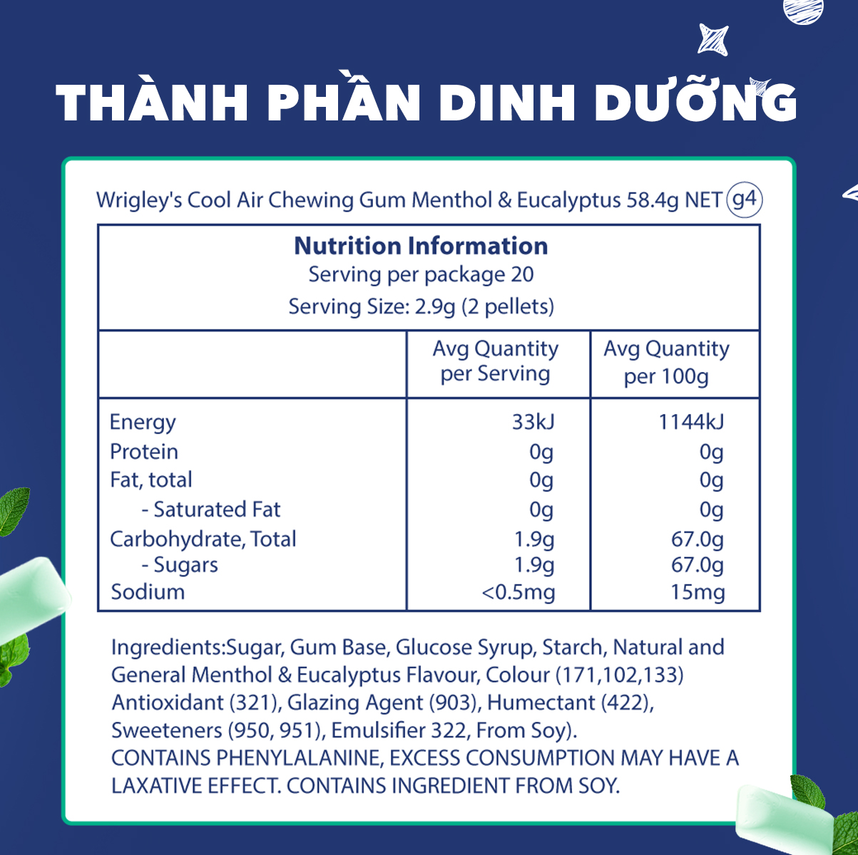 Combo 2  Kẹo Sing-Gum Cool Air Hương Bạc Hà - Khuynh Diệp Hũ Lớn 100 Viên