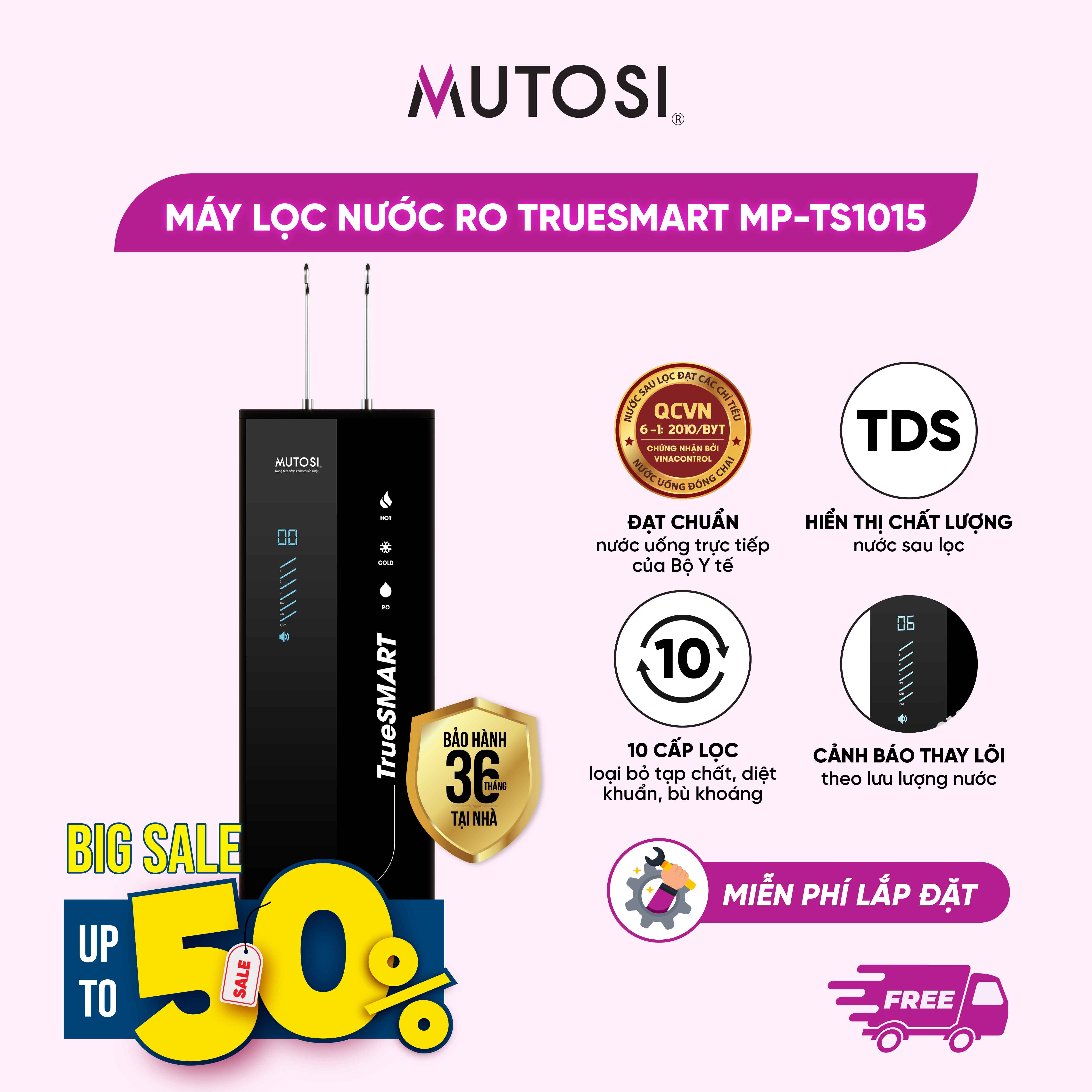 Máy lọc nước 10 cấp, có nóng lạnh, cảnh báo thay lõi thông minh, miễn phí lắp đặt