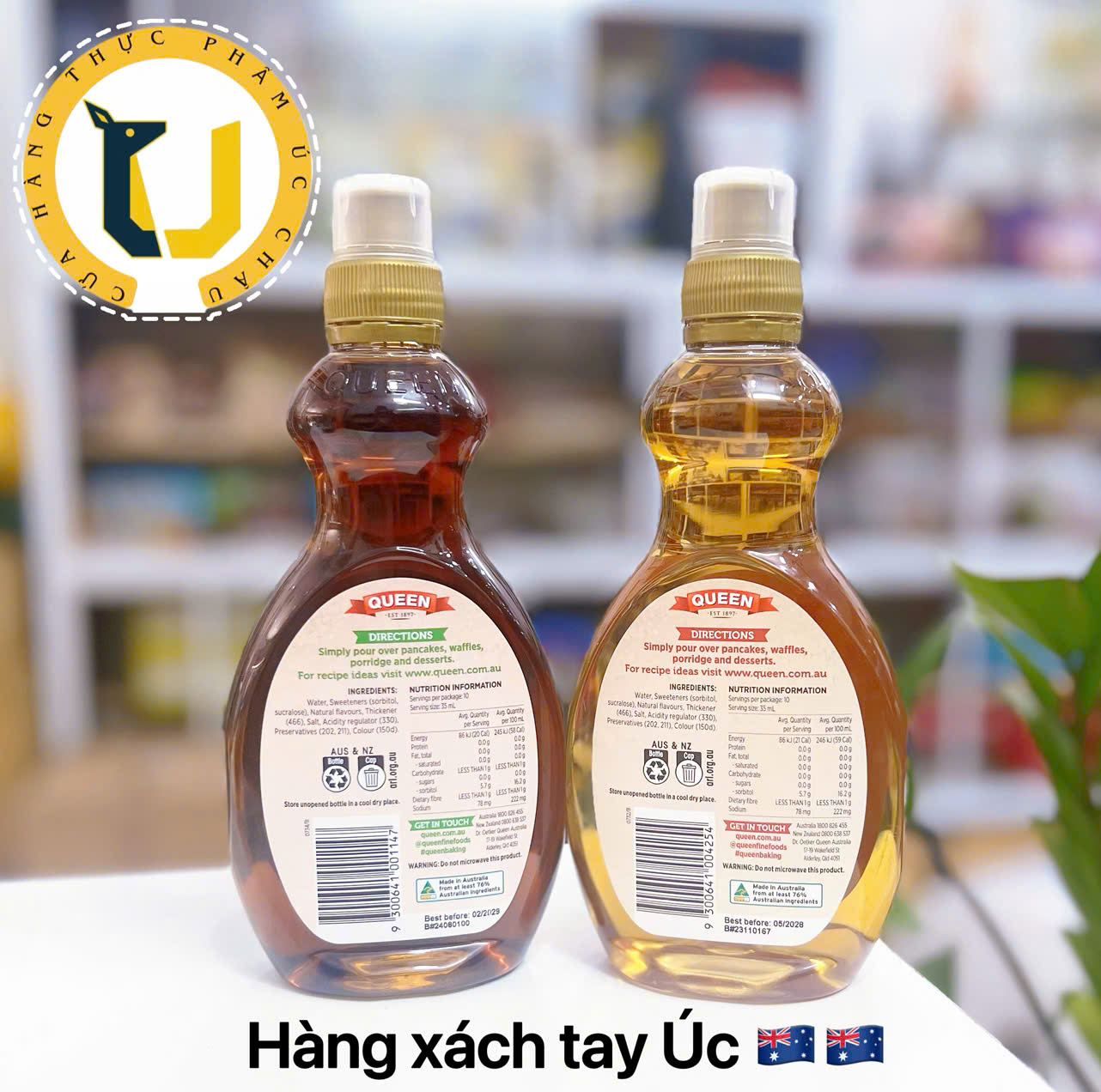 (HÀNG ÚC) Siro lá phong KO ĐƯỜNG QUEEN Sugar Free MAPLE Flavoured Syrup chai 355ML