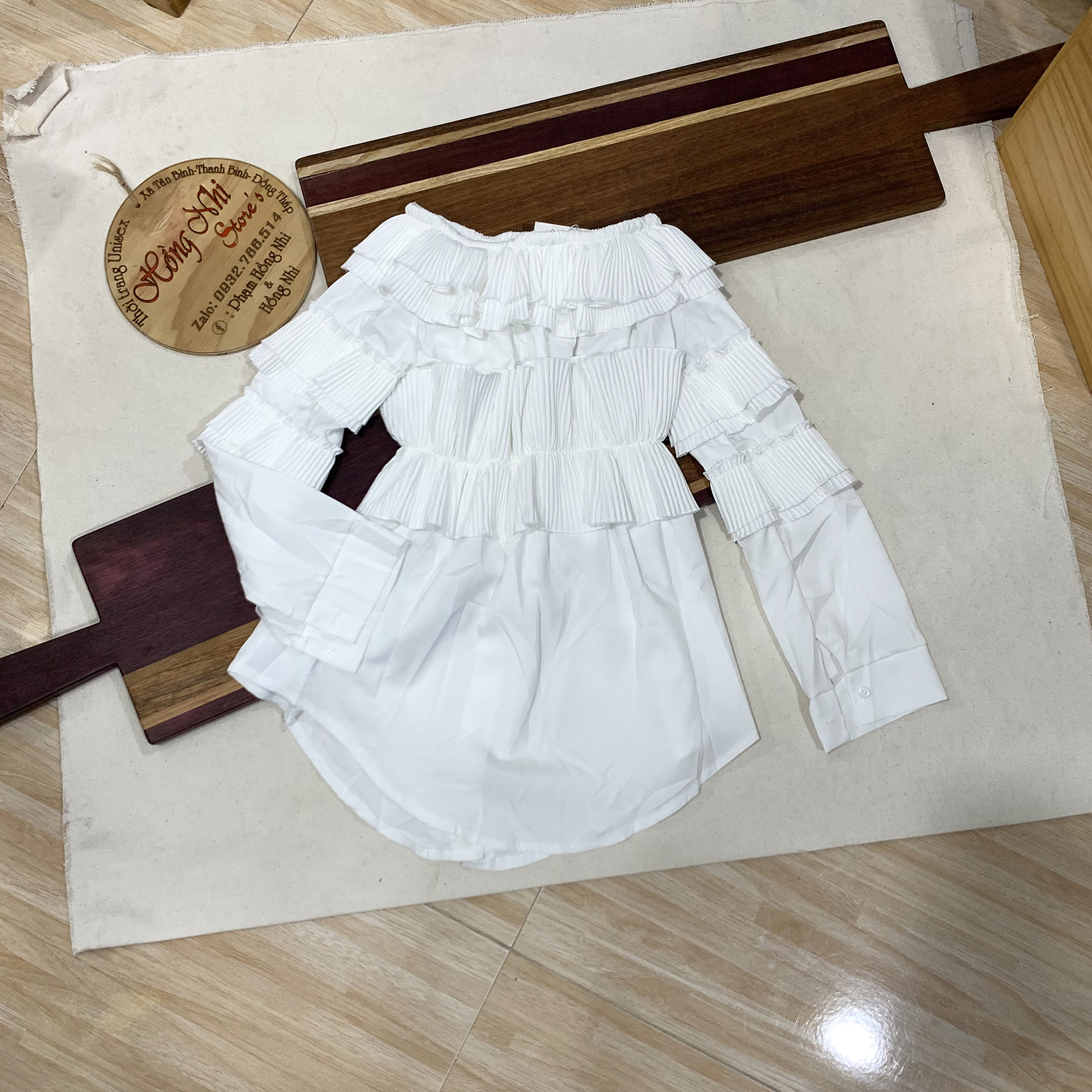 Áo Sơ Mi Tiểu Thư Nhún Bèo 2 Tầng Tay Dáng Dài Rộng 55kg Trở Lại Ulzzang