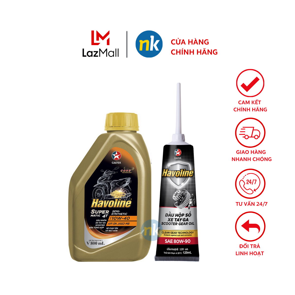 Combo nhớt xe tay ga cao cấp caltex super semi matic 10w40 sn 800ml tặng kèm nhớt hộp số (láp} xe tay ga caltex gear oil 120ml