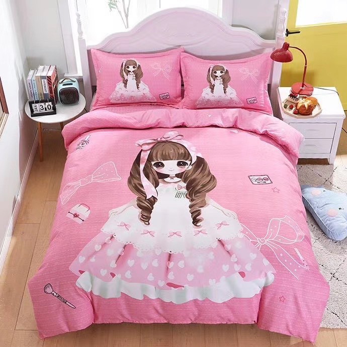 Bộ chăn ga gối cotton tina 3d - búp bê hồng