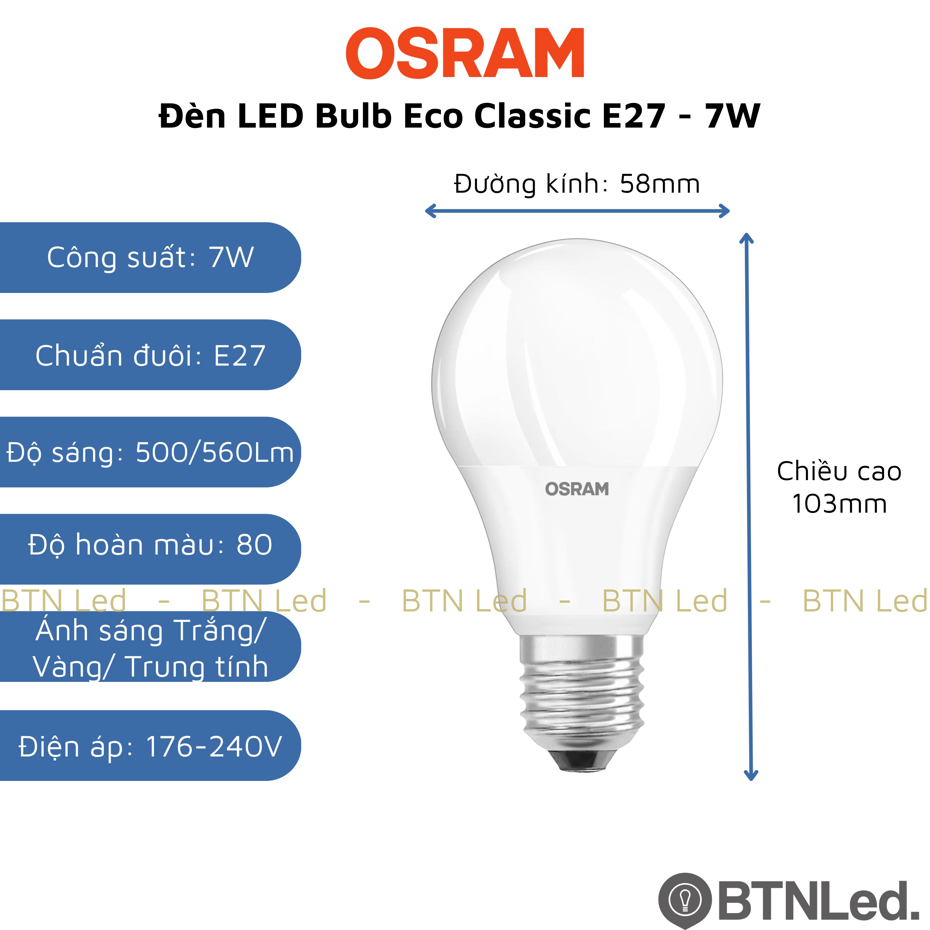 Đèn OSRAM LED Bulb ECO CLASSIC A E27 ( 5W / 7W / 9W / 12W / 14W )