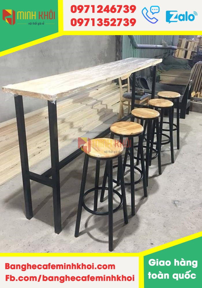 Ghế bar cafe chân sắt mặt gỗ giá rẻ