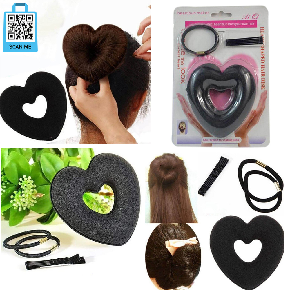 Phụ kiện tóc nữ, Dụng cụ búi tóc hình trái tim 3 món đa năng - thương hiệu VỢ CHỒNG TÔI