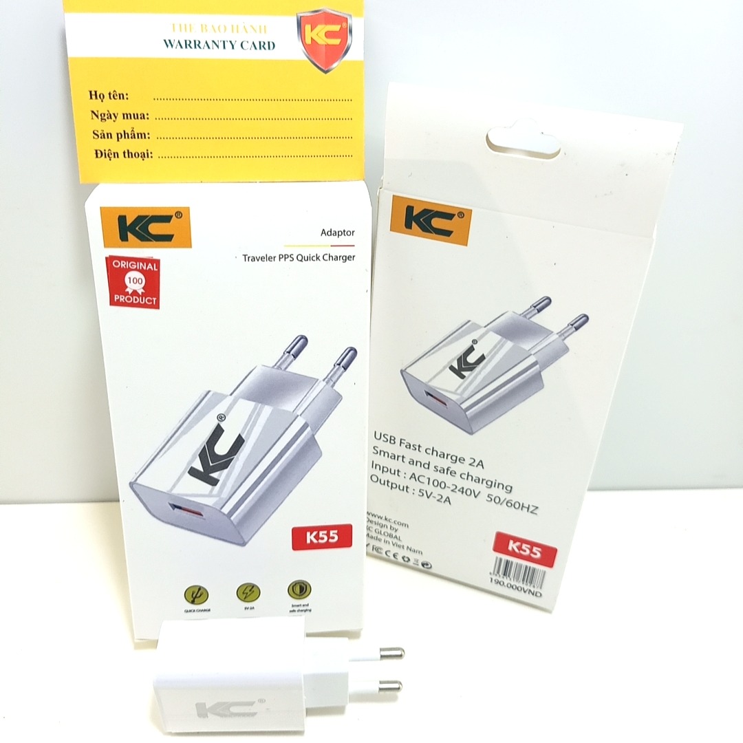 CỦ SẠC KC K55 - sạc nhanh 5V-2A- Full Box Bảo Hành 12 Tháng
