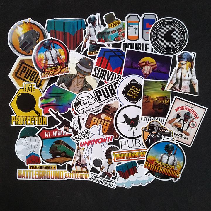 Bộ Sticker dán cao cấp chủ đề PUBG - Dùng dán Xe, dán mũ bảo hiểm, dán Laptop…