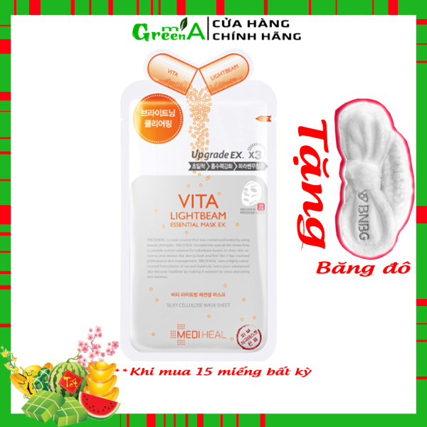 Mặt Nạ Mediheal Vita [MIẾNG LẺ] Dưỡng Trắng Chuyên Sâu Mờ Thâm Sạm Mediheal Vita Lightbeam Essential Mask 24ml NHẬP KHẨU nhập khẩu