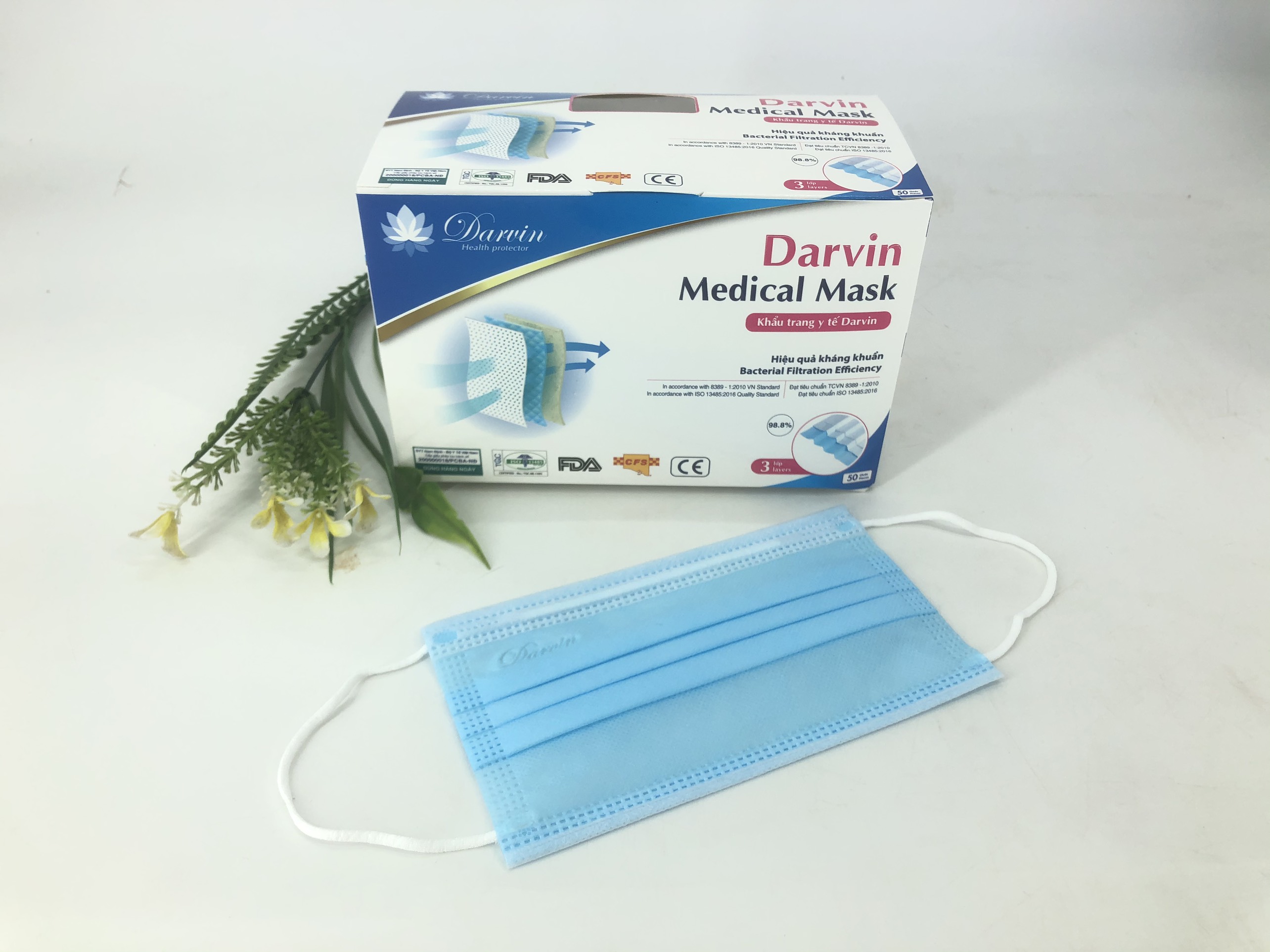 KHẨU TRANG Y TẾ  DARVIN 3 LỚP - XANH