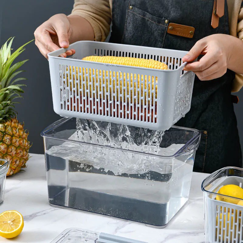 Hộp Đựng Thực Phẩm Tủ Lạnh 2 Lớp Có Khóa Thoát Khí, Dễ Dàng Bảo Quản Rau Củ, Siêu Tiện Dụng
