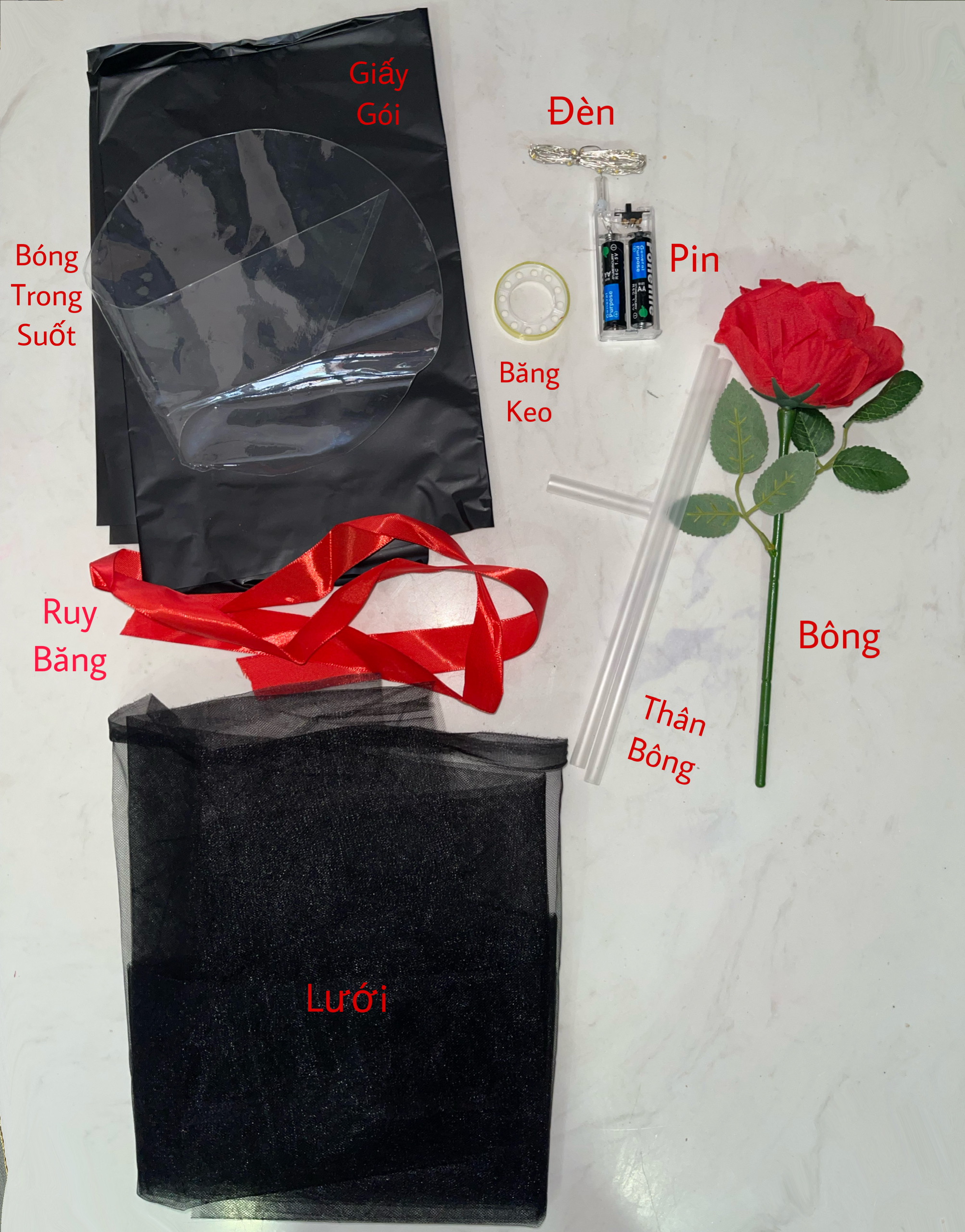 Set Bong Bóng Hoa Hồng DIY (Đèn Led)
