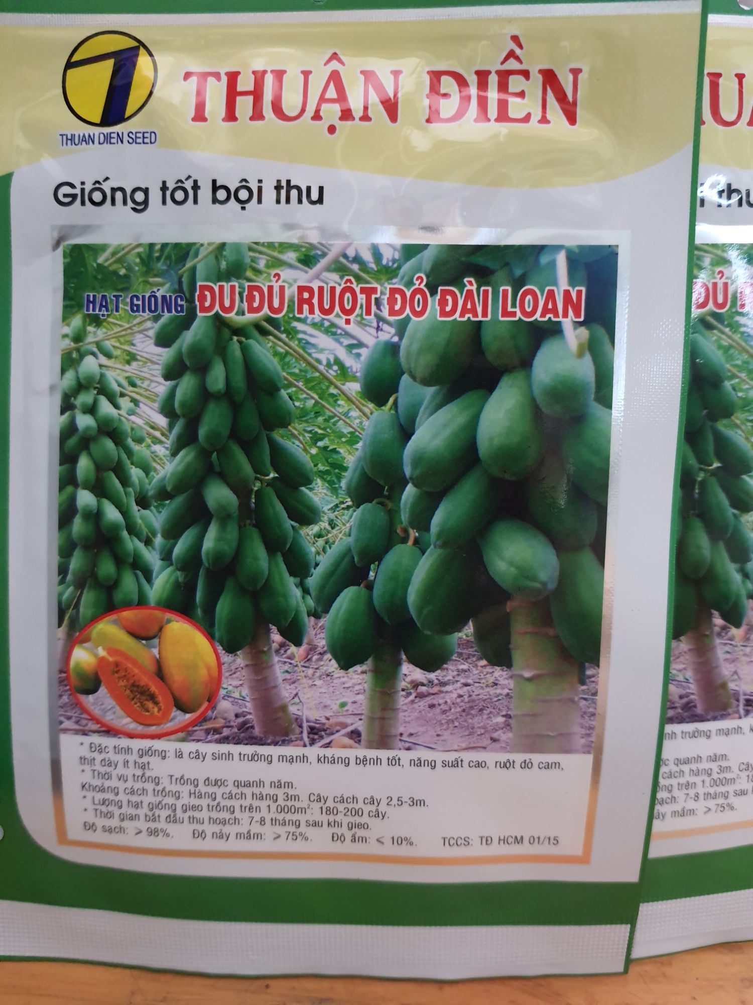 hạt giống đu đủ ĐÀI LOAN ruột đỏ - gói 10h.