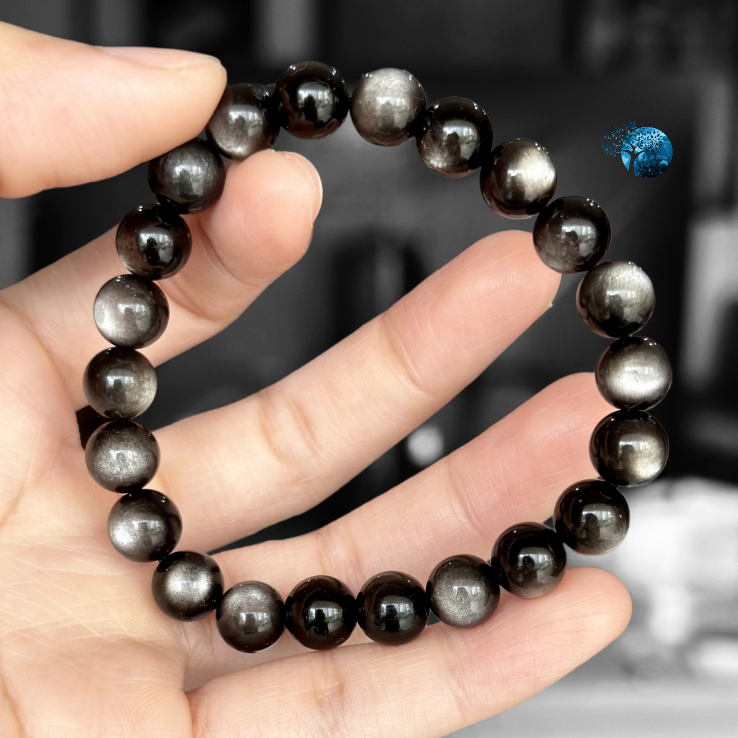 Vòng tay đá silver obsidian 8mm