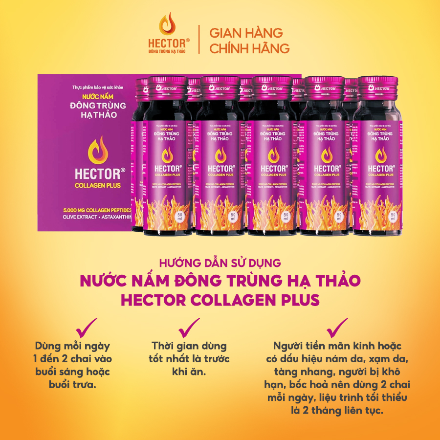 NƯỚC NẤM ĐÔNG TRÙNG HẠ THẢO HECTOR COLLAGEN PLUS (hộp 10 chai)