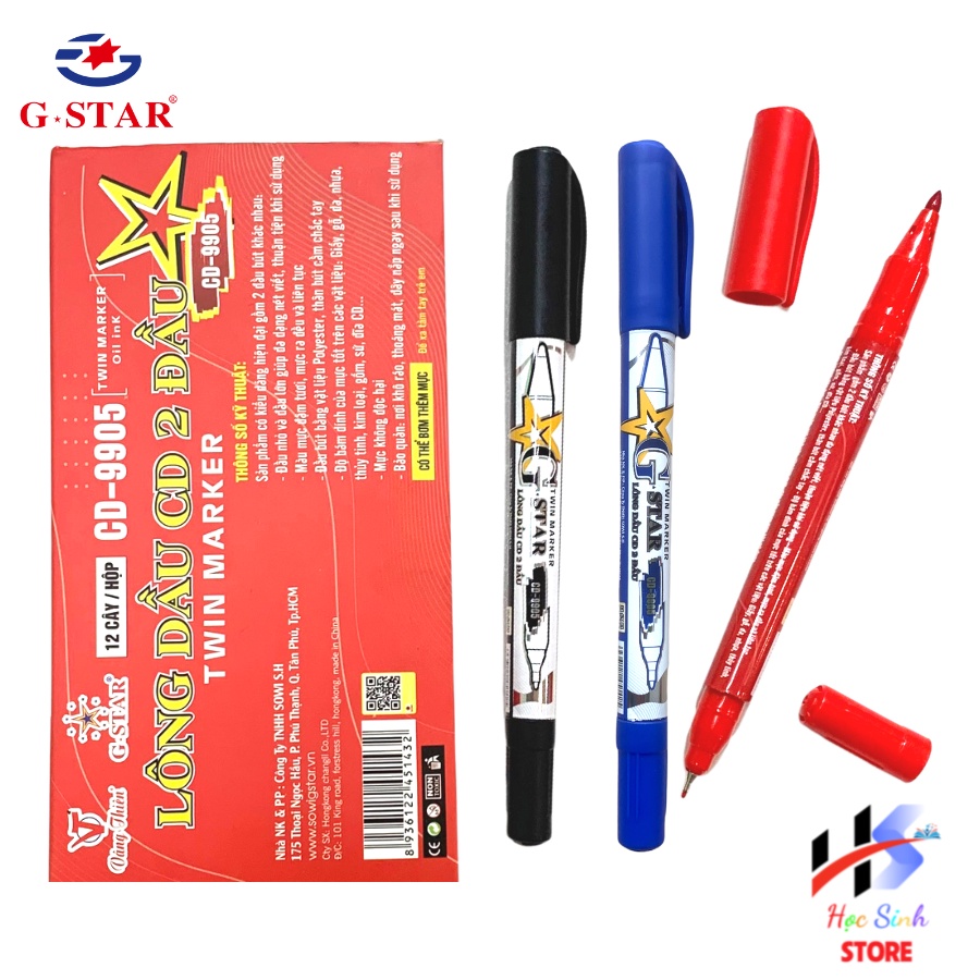 Combo 6/12 Bút Lông Dầu G-Star CD9905 2 Đầu – Mực Bền Màu, Viết Đa Năng (Không Xóa Được) - VPP No.1