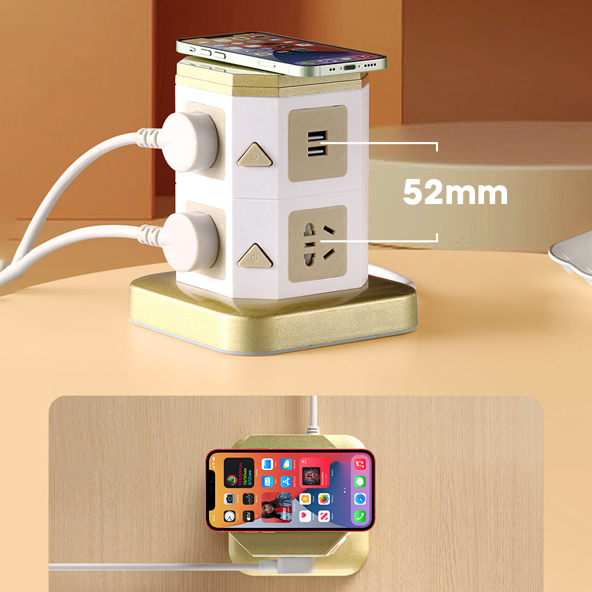 Ổ Cắm Điện Đa Năng Có Sạc Không Dây 10W Chịu Tải 2500W, 2 Cổng Sạc USB 2A , Chống Giật, An Toàn Trẻ Nhỏ
