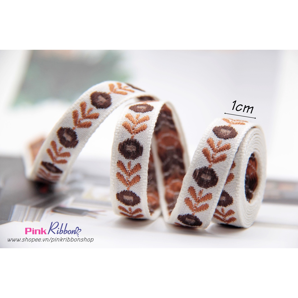 Ruy băng thô thêu hoa số 38, cỡ 1cm