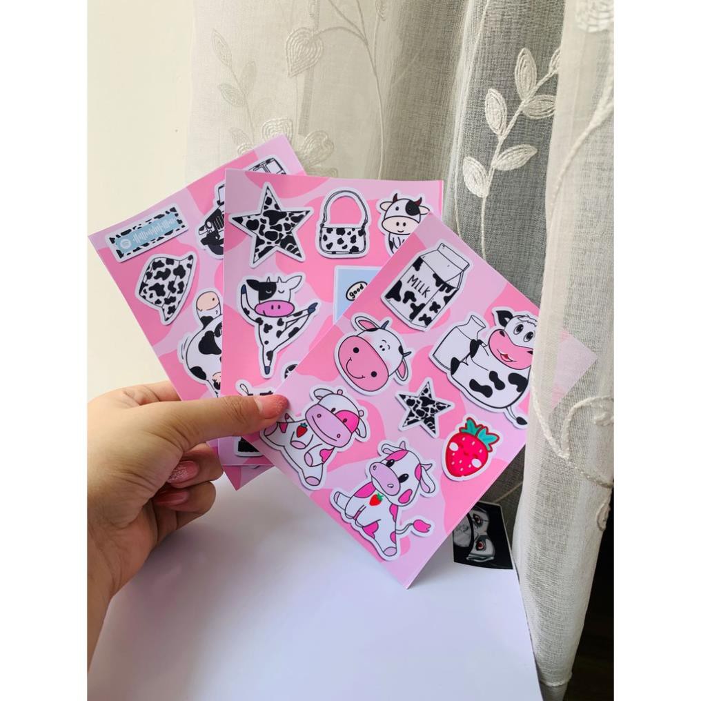 Set 50 Sticker Bò Sữa Dán mũ bảo hiêm