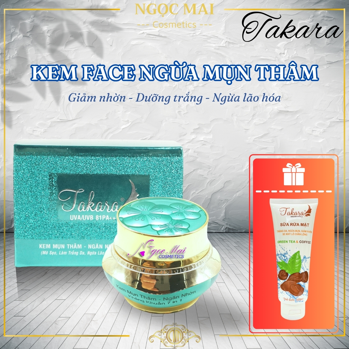 Kem TAKARA mụn và thâm ngăn nhờn kháng khuẩn se khít lỗ chân lông TAKARA 7 in 1 25g + Tặng Sữa Rửa Mặt Takara