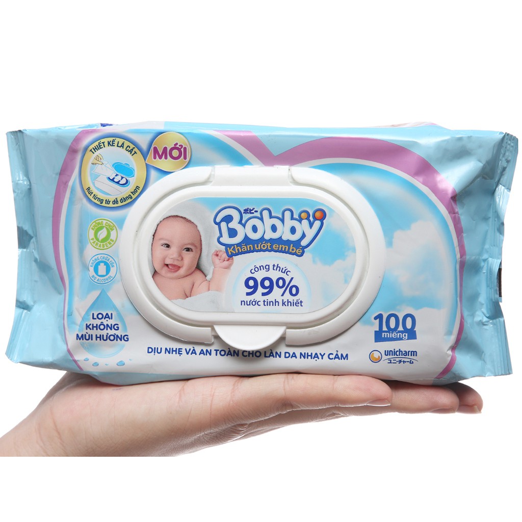 Khăn Giấy Ướt Bobby không mùi 100 tờ cho bé