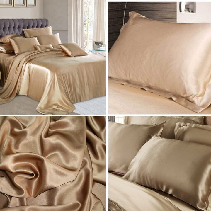 TRỌN BỘ CHĂN GA GỐI PHI LỤA MÀU VÀNG ĐỒNG LAN BEDDING HÀNG LOẠI 1 MÁT, MỀM MẠI