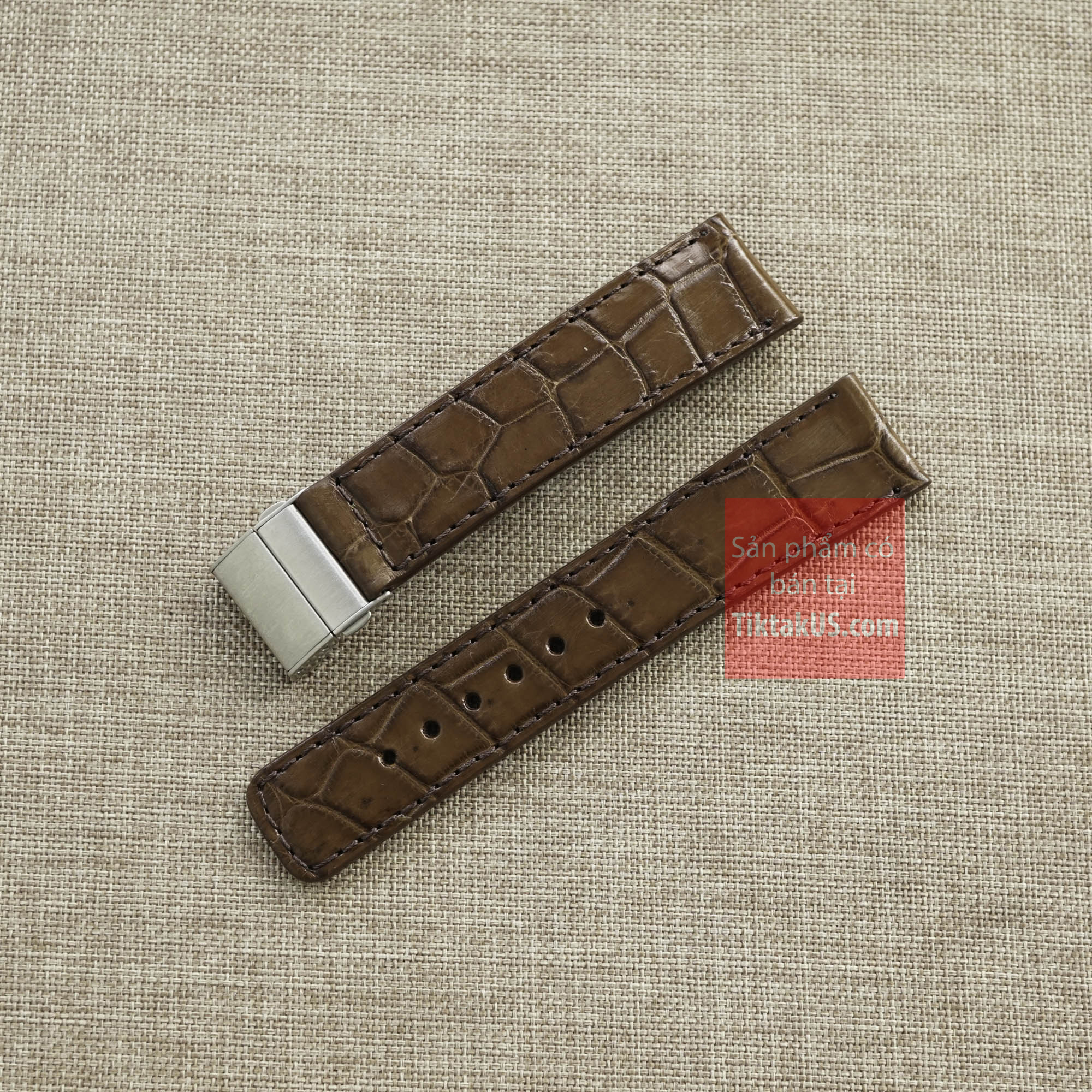 Dây đồng hồ da cá sấu thật khóa gấp thép không gỉ chống gẫy dây nhiều màu đủ size 18-19-20-21-22mm