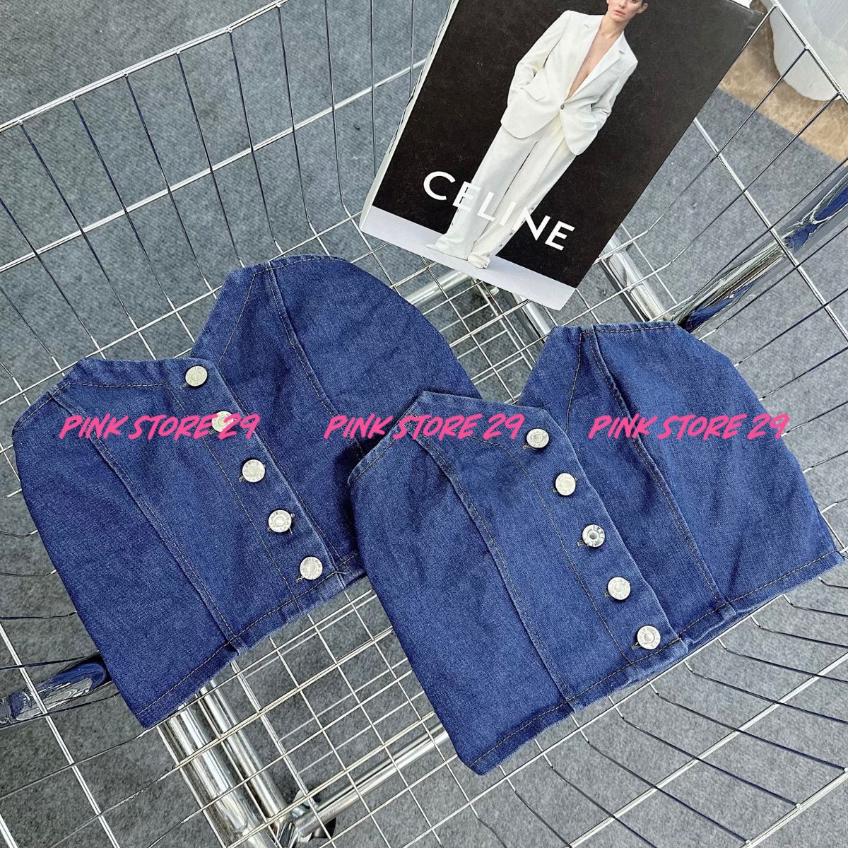 Áo ống jean kiểu cúc cài PINKSTORE29 phong cách quyến rũ A5594