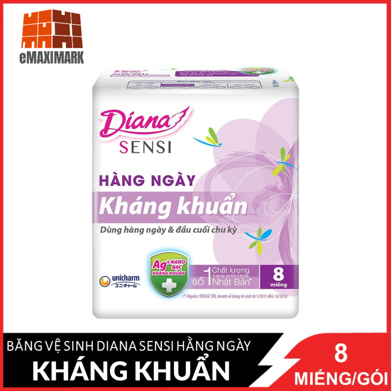 [HCM]Băng vệ sinh hàng ngày Diana Sensi hàng ngày kháng khuẩn (Tím) 8 miếng/gói nhập khẩu