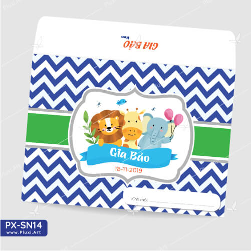[4200đ/thiệp] Thiệp thôi nôi – sinh nhật bé trai Pluxi (PXSN014)