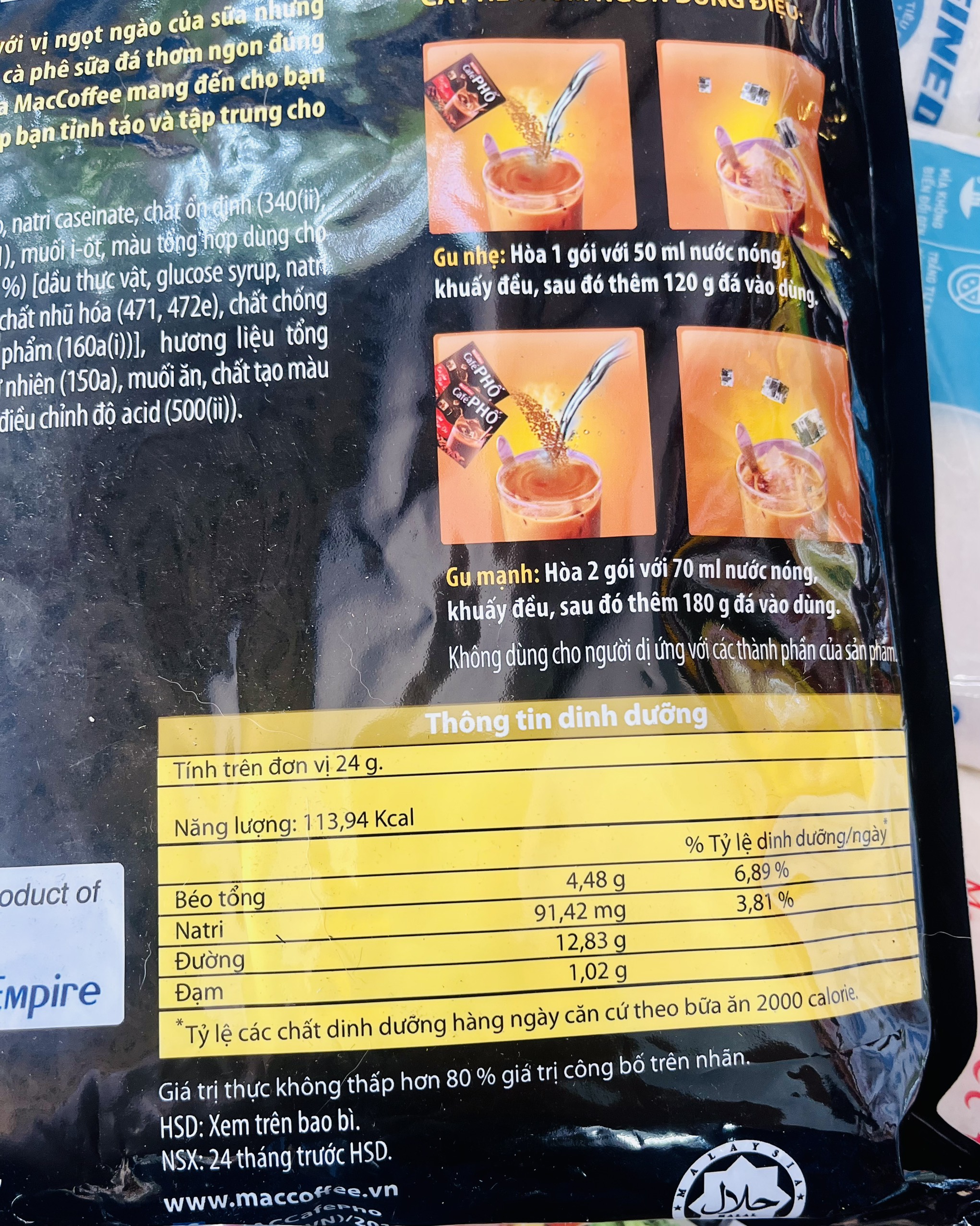 Cà phê sữa đá 3in1 Cafe Phố - MacCoffe túi (30 gói x 24g)