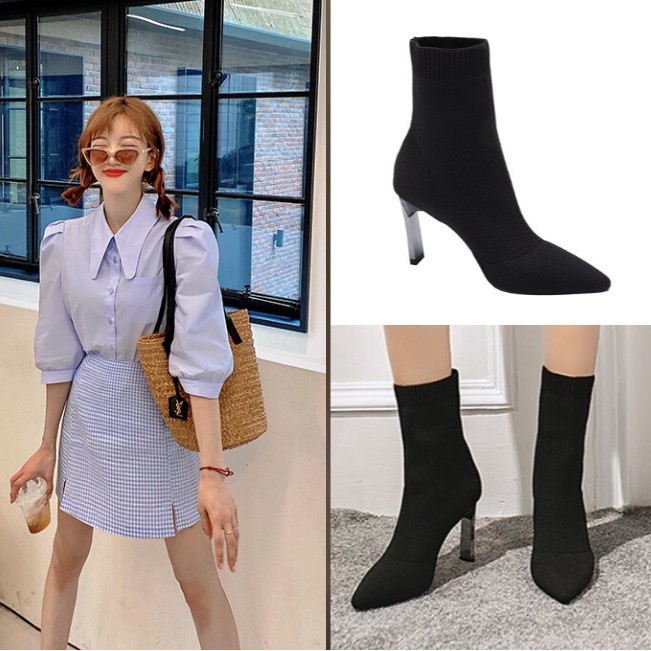[HCM]Giày Boot Len Cổ Ngắn Đế Nhỏ Màu Đen Gbl-01B5