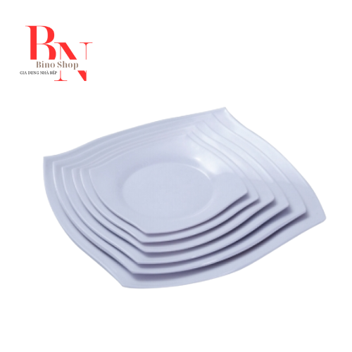 [HCM]Đĩa Nhựa Melamine Vuông Màu Trắng