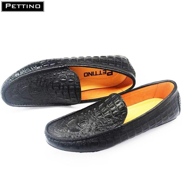 Giày Lười Nam, giày nam Da Bò Thật Nguyên Tấm Dập Vân Cá Sấu PETTINO - LLPL09 (tặng tất màu ngẫu nhiên đen hoặc xám)