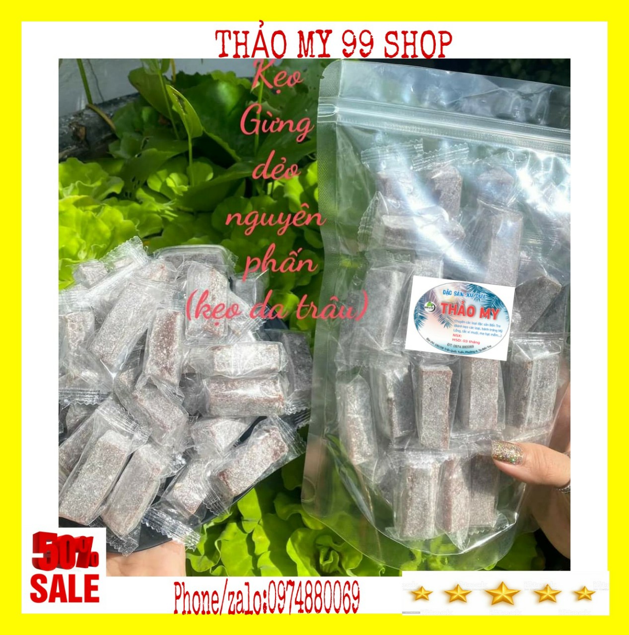 (FREESHIP) 1KG KẸO GỪNG DẺO PHẤN BẾN TRE - CHỢ BẾN TRE