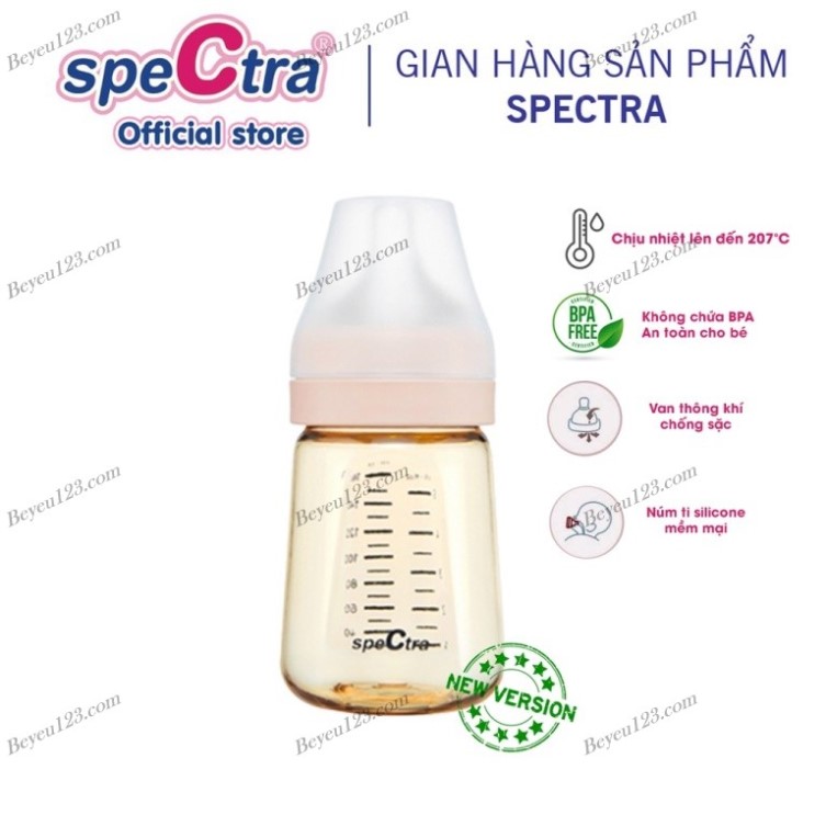 (160ml) Bình sữa nhựa PPSU cổ rộng Spectra - kèm núm ti bú Size S cho Bé - Hàn Quốc U510