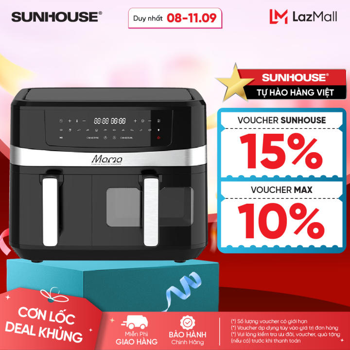 Nồi chiên không dầu 2 ngăn 10L Sunhouse…