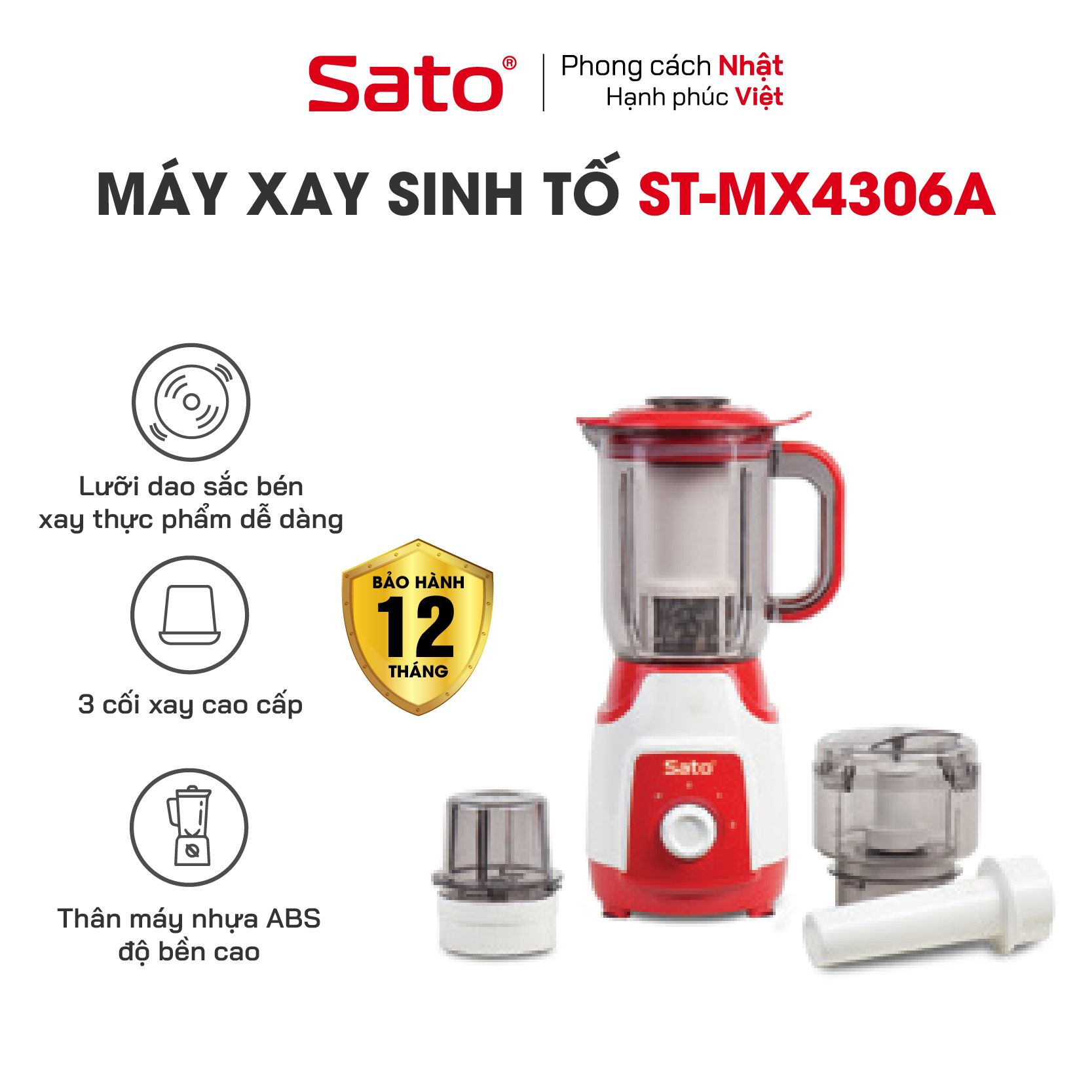 Máy xay sinh tố 3 cối 1.4L Sato MX4306B