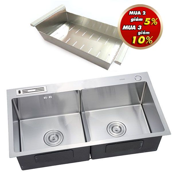 Chậu rửa chén Handmade Inox SUS 304 Eurolife C21 (Trắng bạc) + Rổ inox handmade Eurolife EL-C22