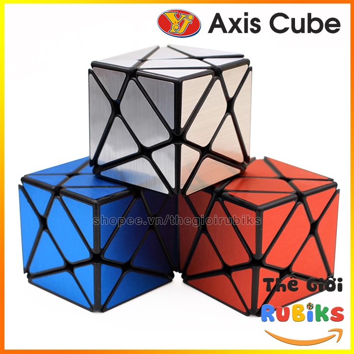 Rubik biến thể 3x3 yj axis cube full sticker silver, red, blue.