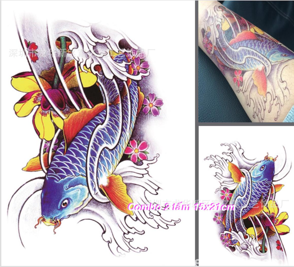 [HCM]Combo 2 tấm hình xăm dán 15x21cm cá chép hoa tuyệt đẹp XDL370  (Tặng ngay 1 tấm đồng size khi mua 2 combo)