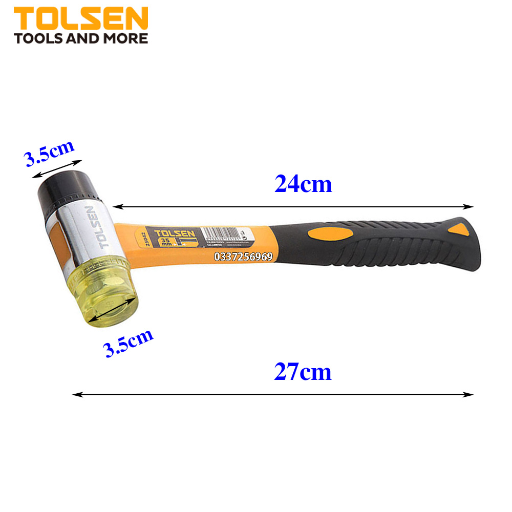 Búa cao su 2 đầu tay cầm bằng nhựa fiberglass, 2 đầu búa bằng nhựa đường kính 35mm - tiêu chuẩn sản xuất châu âu