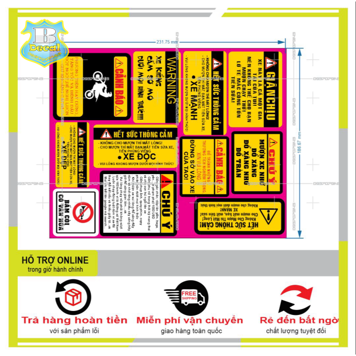 LOGO STICKER CẢNH BÁO GIẬN CHỊU MẪU 1  { PHỤNG DECAL }