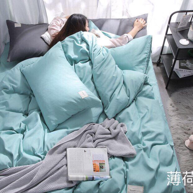 Bộ chăn ga gối COTTON basic xanh ngọc hiện đại bo chun đủ kích thước