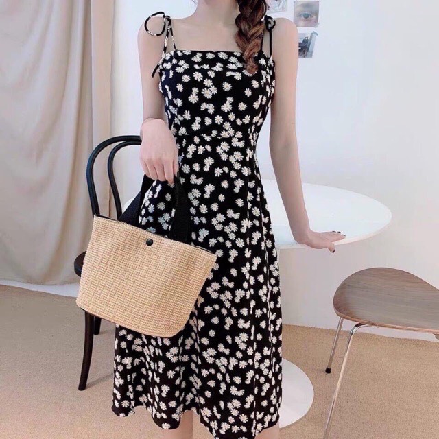 [HCM]Đầm hai dây hoa cúc không có mút ngực