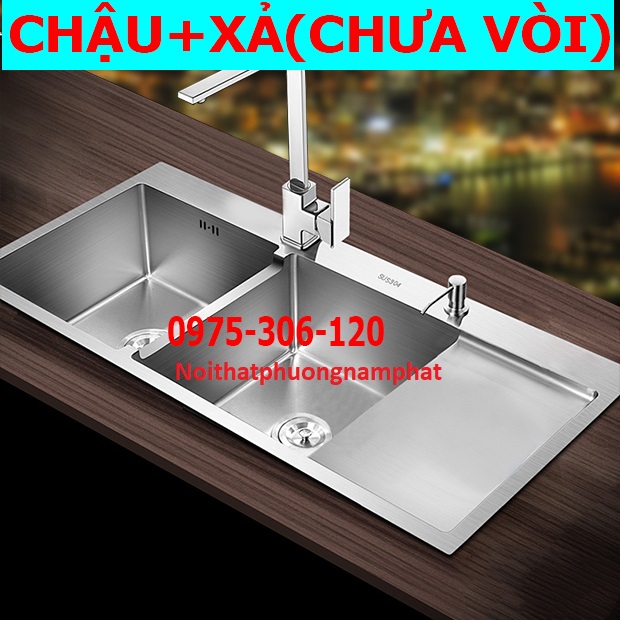 CHẬU ĐÚC Chậu Rửa Chén Bát INOX SUS 304 N1 10048 NA.GRAND và Bộ Xả Chậu thoát nước bồn rửa chén inox