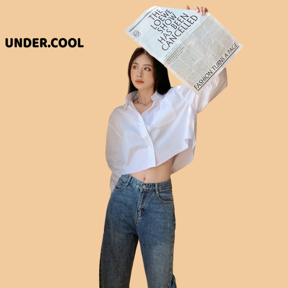 Áo Croptop Sơ Mi Trắng Dài Tay UNDERCOOL, Dáng Basic dễ phối đồ