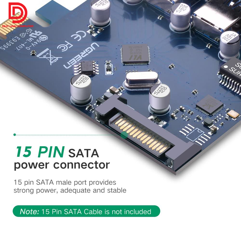 Card PCI Express to 3 USB 3.0 + Lan tốc độ 1000Mbps Ugreen 30775