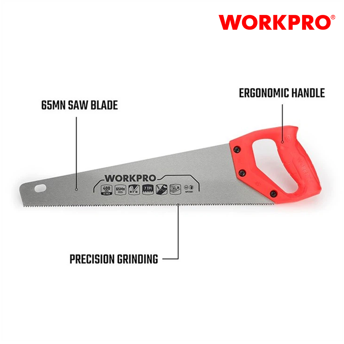 Cưa tay, lưỡi cưa bằng thép, kích thước 400mm (16 inches) WorkproWP215001
