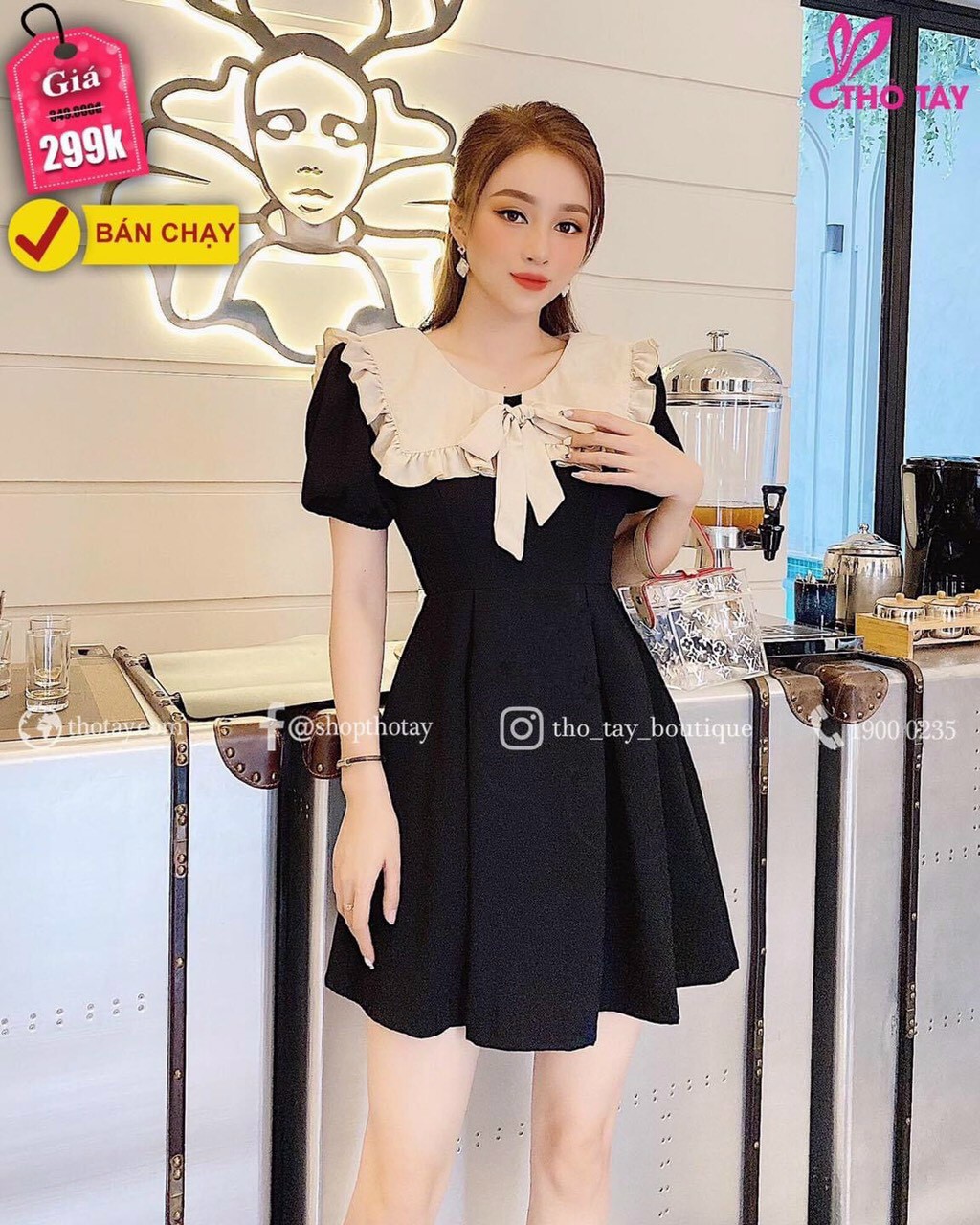 Đầm nữ cổ thủy thủ bèo tay búp