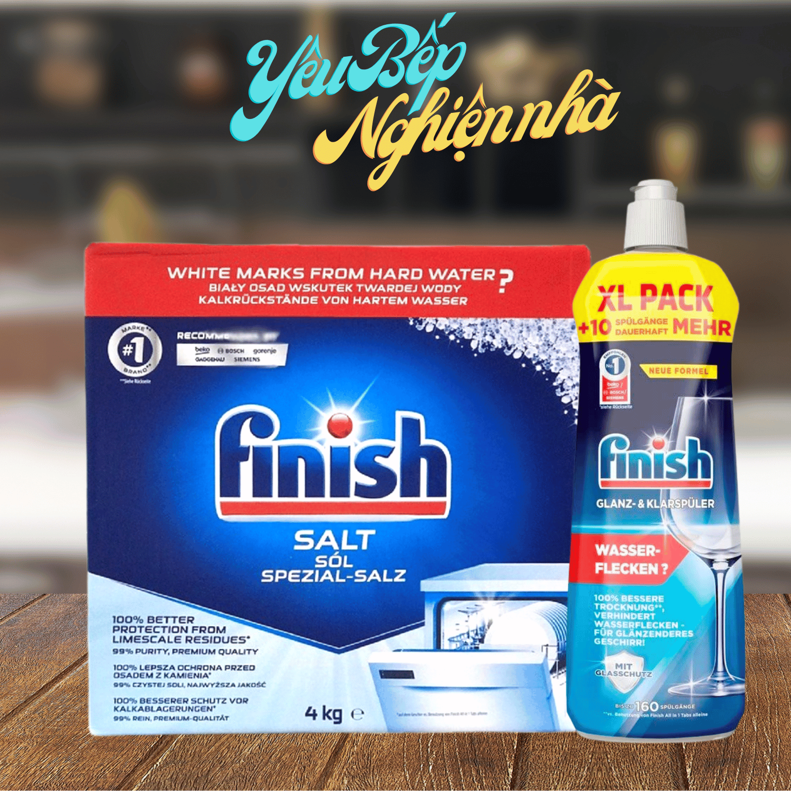 Combo muối Finish 4kg và nước làm bóng Finish 800ml Nhập khẩu cho máy rửa bát